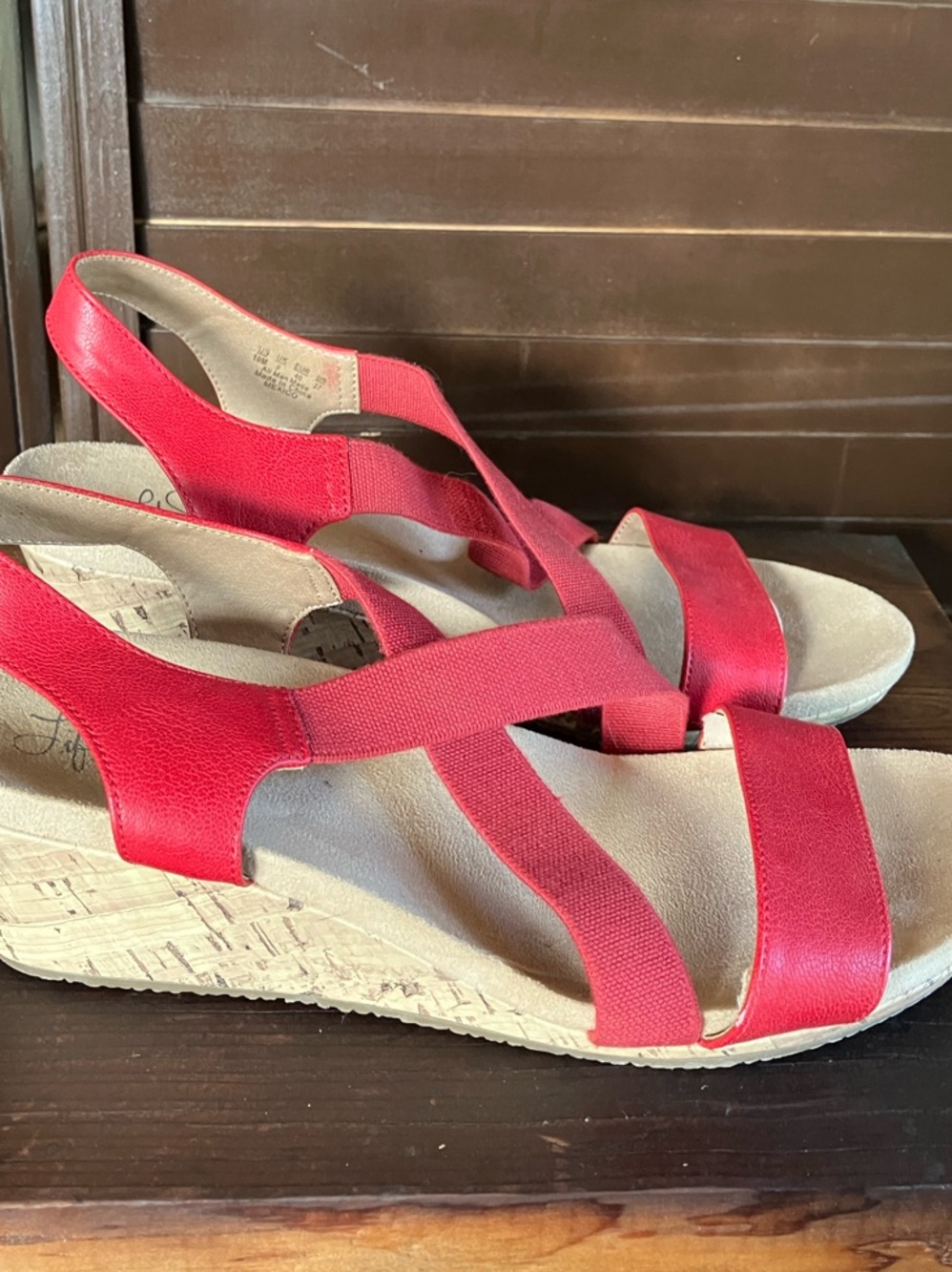 Life Stride Red Elastic Strap Wedge Sandals